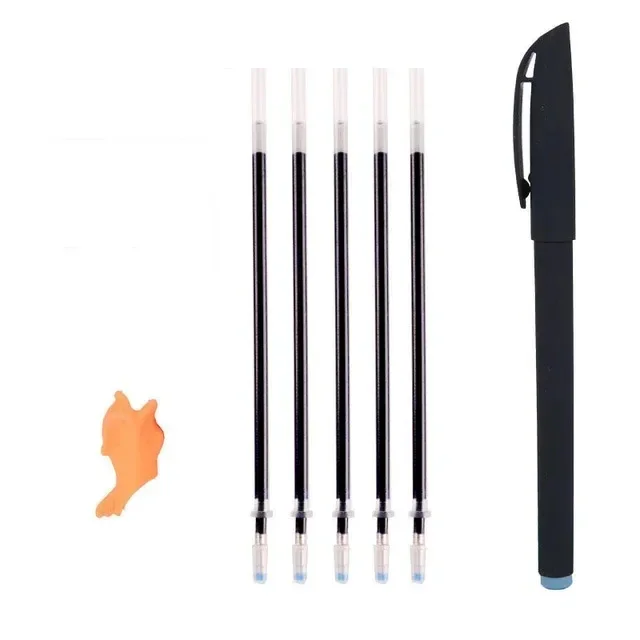 Magic Writing Book for Portuguese calligraphy enthusiasts: includes a black pen with five ink refills and an orange grip, set against a white background for a smooth writing experience.