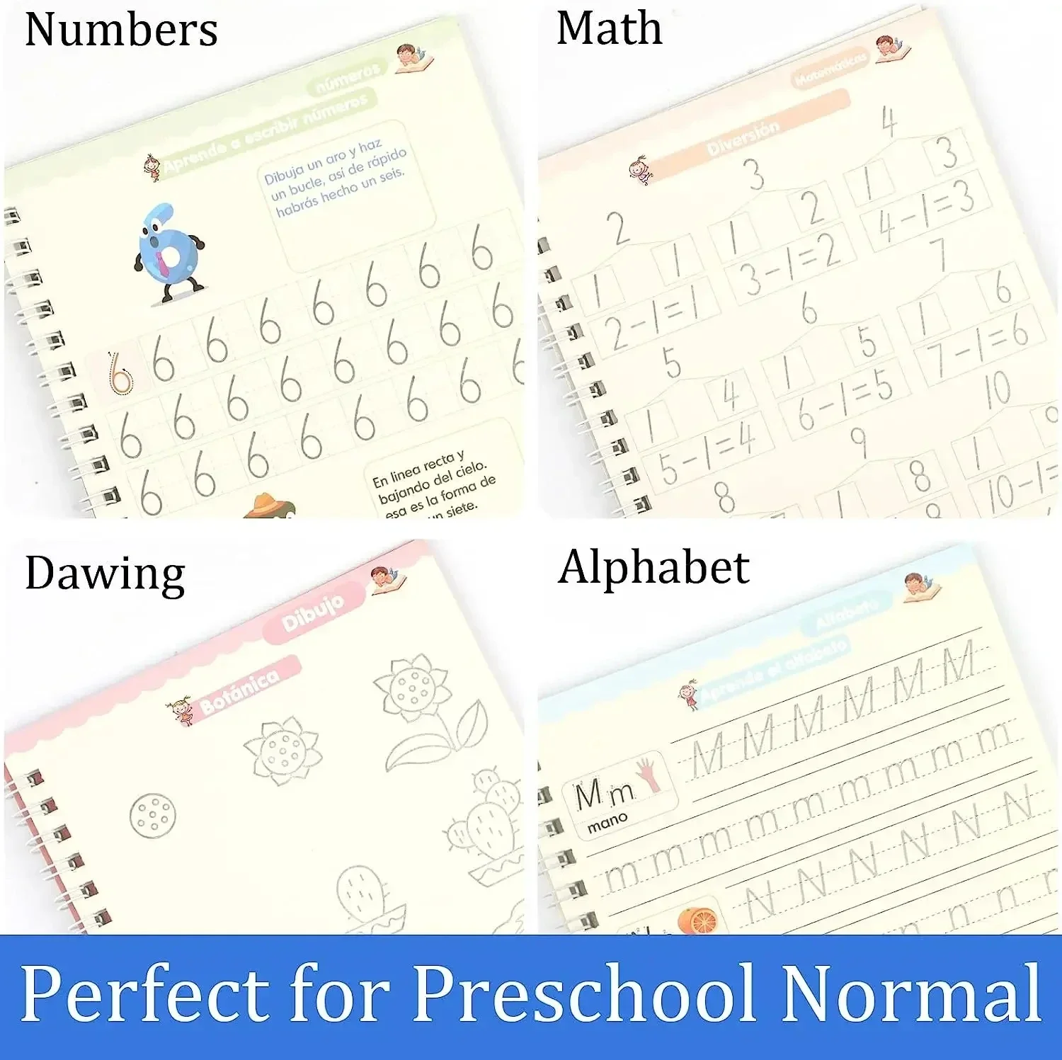 Explore our Magic Writing Book: the Portuguese Calligraphy Notebook for Montessori kids, offering reusable pages with interactive numbers, math, drawing, and alphabet activities to enhance creativity and learning.